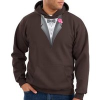 Tuxedo Hoodie Hoody Sweatshirt With Pink Flower - Brown