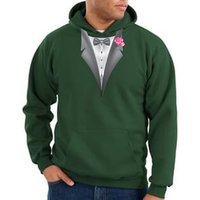 Tuxedo Hoodie Hoody Sweatshirt With Pink Flower - Dark Green