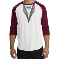Tuxedo T-Shirt Raglan with Pink Flower - White/Cardinal