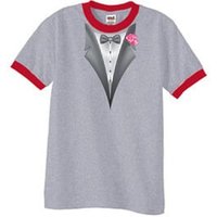 Tuxedo T-Shirt Ringer With Pink Flower - Heather Grey/Red