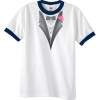 Tuxedo T-Shirt Ringer With Pink Flower - White/Navy