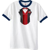 Tuxedo T-Shirt Ringer With Red Vest - White/Navy