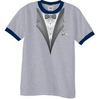 Tuxedo T-Shirt Ringer With White Flower - Heather Grey/Navy