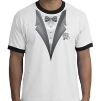 Tuxedo T-Shirt Ringer With White Flower - White/Black