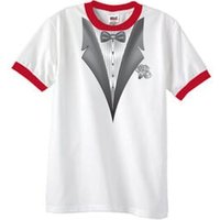 Tuxedo T-Shirt Ringer With White Flower - White/Red