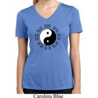 Ying Yang Trigrams Ladies Moisture Wicking V-neck Shirt