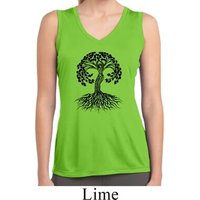 Yoga Black Celtic Tree Ladies Sleeveless Moisture Wicking Shirt