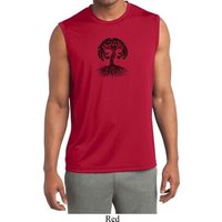 Yoga Black Celtic Tree Mens Sleeveless Moisture Wicking Shirt