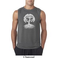 Yoga White Celtic Tree Mens Sleeveless Shirt
