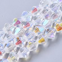 Electroplate Glass Beads Strands, AB Color Half Plated, Faceted, Bicone, Clear AB, 8x8mm, Hole: 1.5mm, about 38-39pcs/strand, 28-29cm