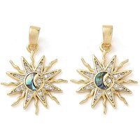 Brass Micro Pave Cubic Zirconia Pendants, Sun, with Abalone Shellfish, Real 18K Gold Plated, 19.5x17.5x2mm, Hole: 2.5x3.7mm