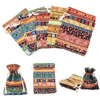 Ethno-Stil Tuch Verpackungsbeutel Kordelzugbeutel, Rechteck, Mischfarbe, 14x10 cm