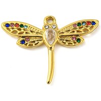 Colgantes de rhinestone de acero inoxidable 304 chapados en oro real de 18 k (IP), charms libélula, colorido, 22x29x2mm, agujero: 1.5 mm