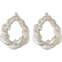 304 Stainless Steel Pendants, Feather-shape Teardrop, Lead Free & Cadmium Free, Golden & Stainless Steel Color, 44x31.5x2mm, Hole: 1.8mm