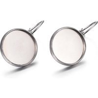 Tarnish Resistant 304 Stainless Steel Leverback Earring Settings, Flat Round, Stainless Steel Color, Tray: 14mm, 27x16x13.5mm, Pin: 0.7mm