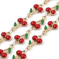 Ion Plating(IP) 304 Stainless Steel Enamel Cherry Link Chains, with Spool, Soldered, Golden, FireBrick, Link: 13x7.5x2.5mm and 4x2.5x0.38mm
