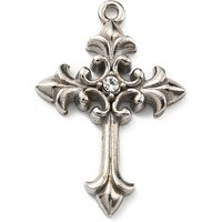 304 Stainless Steel with Rhinestone Pendants, Cross Charms, Stainless Steel Color, 28x18.5x3.5mm, Hole: 1.4mm