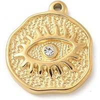 Pendentifs en acier inoxydable 304, avec strass, or, charme des yeux, plat rond, 21x19x3.5mm, Trou: 1.6mm