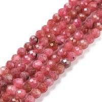 Natural Rhodonite Beads Strands, Faceted, Round, 4mm, Hole: 0.7mm, about 93-94pcs/strand, 15.35-15.55 inch(39-39.5cm)
