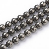 Natural Pyrite Beads Strands, Round, 8mm, Hole: 1mm, about 50pcs/strand, 15.7 inch(39.8cm)