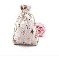 Christmas Theme Cotton Fabric Cloth Bag, Drawstring Bags, for Christmas Party Snack Gift Ornaments, Star, 14x10cm