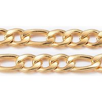 Ion Plating(IP) 304 Stainless Steel Figaro Chains, Unwelded, with Spool, Real 18K Gold Plated, 5.5-8x4x1mm, about 32.8 Feet(10m)/roll