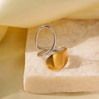 Adjustable 304 Stainless Steel Cuff Rings for Women, Leaf, Golden & Stainless Steel Color, 31mm, US Size 6 1/2(16.9mm)