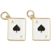 Playing Card Rack Plating Brass Enamel Pendants, with Jump Ring, Cadmium Free & Lead Free, Long-Lasting Plated, Ace of Hearts & Diamond & Club Charm, Real 18K Gold Plated, 15x12x1.5mm, Hole: 3mm