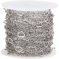 Chaînes à câbles en acier inoxydable 304, avec lien cardiaque, soudé, avec bobine, Ovale Plat, couleur inoxydable, 5x6.4x0.4mm, 5m/rouleau