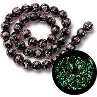 Luminous Handmade Glod Sand Lampwork Beads Strands, Round with Rose, Glow in the Dark, Black, 9-11mm, Hole: 1.2-1.5mm, about 40-41pcs/strand, 14.80''-15.31''(37.6-38.9cm)