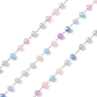 Catenine vetro fatti a mano, sfaccettato, senza saldatura, con catene in acciaio inox 304, oro, tondo, colorato, 3x2.5mm