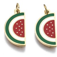 316 Surgical Stainless Steel Enamel Charms, with Jump Rings, Watermelon, Colorful, Real 14K Gold Plated, 14.5x7x1mm, Jump Ring: 3.4x0.5mm, 2.4mm inner diameter