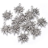 Tibetischer stil Aluminium Anhänger & Charms, Cadmiumfrei und Nickel frei und Bleifrei, Edelweiß, Antik Silber Farbe, 21x16x2.5 mm, Bohrung: 1 mm