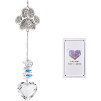Pet Memorial Alloy Rhinestone Cat Paw Print Hanging Suncatchers, K9 Glass Heart Tassel for Home Window Outdoor Decorations, Silver, 46mm