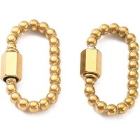 304 Stainless Steel Locking Carabiner, Ion Plating(IP), Oval, Real 18K Gold Plated, 27x14.5x3.5mm