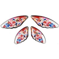 4pcs 4 Arten transparente Epoxidharz-Anhänger, Flügel mit Blumenmuster, mit Pailletten und Goldfolie, rot, 29-39x14 - x 2.5 mm, Bohrung: 1 mm