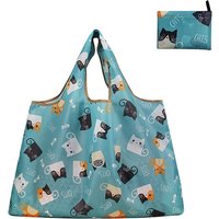 Oxford Foldable Women's Shopping Tote Bags, Animal Printed Reusable Grocery Bags with Handle, Cat Shape, 40x50cm