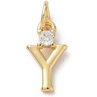 Brass Pave Clear Cubic Zirconia Charms, Letter Charms, with Jump Ring, Rack Plating, Long-Lasting Plated, Lead Free & Cadmium Free, Real 18K Gold Plated, Letter Y, 12-12.5x3-10x2.3mm, Hole: 3.3mm