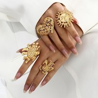 Alloy Adjustable Finger Rings Sets for Women, Heart/Sun/Butterfly/Flower, Golden, Inner Diameter: 18mm
