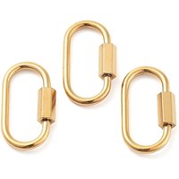 Ion Plating(IP) 304 Stainless Steel Screw Carabiner Lock Charms, for Necklaces Making, Quick Links, Oval, Golden, 24x13x4.5mm, Screw: 7x4.5mm