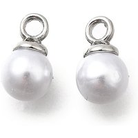 ABS Plastic Pearl Pendants, Round, with Platinum Alloy Loop, White, 8.5x5mm, Hole: 1.4mm