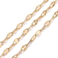 PVD Vacuum Plating 304 Stainless Steel Dapped Chains, Link Chains, Soldered, with Spool, Golden, 3x1.5x0.2mm