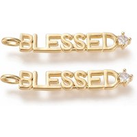 Brass Micro Pave Clear Cubic Zirconia Pendants, Long-Lasting Plated, Word Blessed, Real 18K Gold Plated, 42.5x6.6x3.3mm, Hole: 4.5x2.6mm