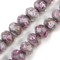 Abalorios de cristal de murano de arena de oro hecho a mano hilos, flor interna, facetados, rerondana plana, gris oscuro, 10x7.5mm, agujero: 1.6 mm, aproximamente 60 pcs / cadena, 17.72'' (45 cm)