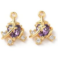 Brass Micro Pave Cubic Zirconia Pendants, Heart, Nickel Free, Real 18K Gold Plated, Purple, 15x11.5x7.5mm, Hole: 1.5mm