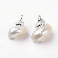 Electroplate Spiral Shell Pendants, with Iron Findings, Conch, Platinum, 24-37x18-28x13-23, Hole: 2mm