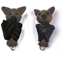 Handmade Fimo Anhänger, mit platinierten Eisenschlaufen, Fledermaus, Farbig, 32-33x16-18x12 mm, Bohrung: 2 mm