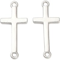 925 Sterling Silver Religion Connector Charms, Sideways Cross Links, Rhodium Plated, Real Platinum Plated, 19x8.5x1mm, Hole: 1.2mm