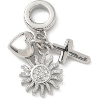 Brass Micro Pave Clear Cubic Zirconia European Dangle Charms, Heart Cross Large Hole Pendants, Platinum, Sun, 27mm, Hole: 4.8mm