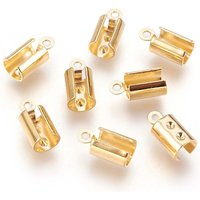 304 Stainless Steel Folding Crimp Ends, Fold Over Crimp Cord Ends, Real 18K Gold Plated, 11.5x5.5x4.5mm, Hole: 1.2mm, Inner Diameter: 4-4.5mm